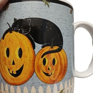 Sakura Warren Kimble Stoneware Mugs Pumpkin Dreams Black Cat Halloween set of 4